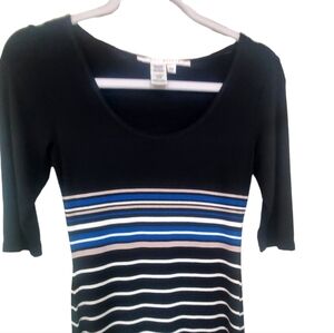 Max Studio Knit Maxi Black/Blue Color Block/Striped Dress XS